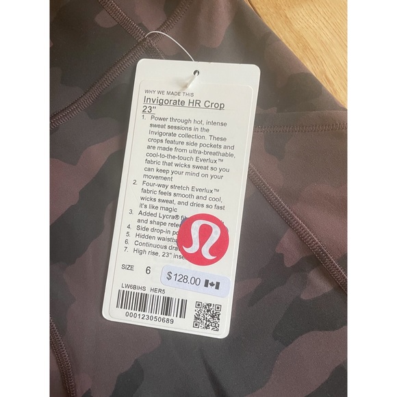 Lululemon Size 6 Invigorate HR crops 23” Camo. Brand new NWT. Never worn!! - Picture 2 of 6